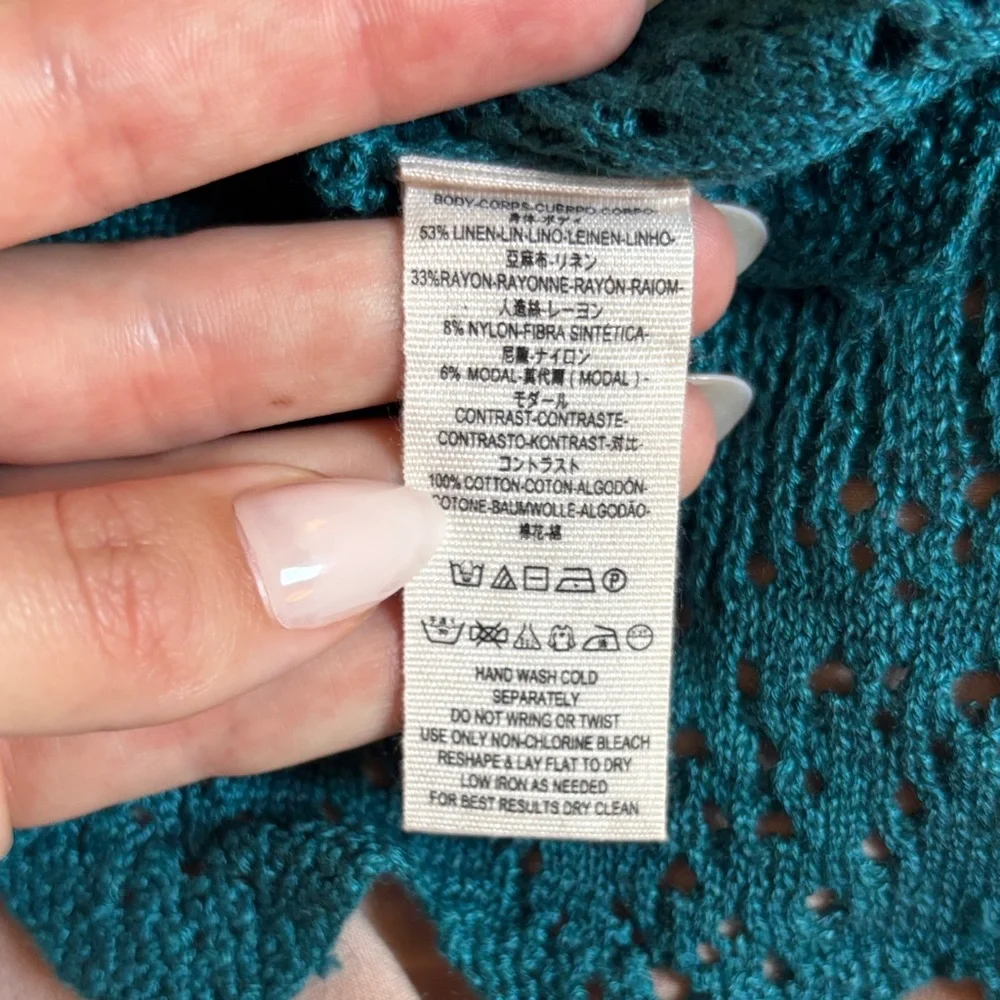 Free People Teal Lace Crochet Long Sleeve Blouse
